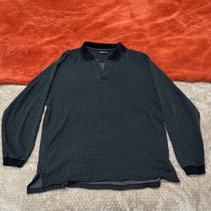 Claiborne Black and Gray Patterned Polo Shirt